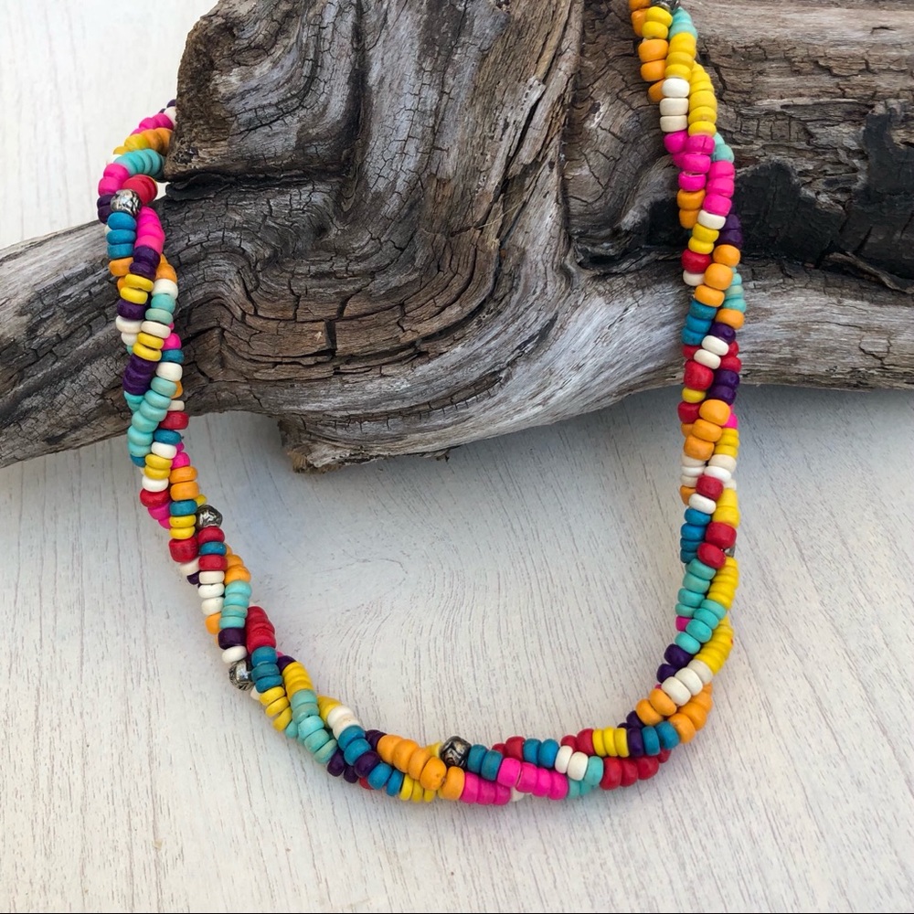 Multicolored Twisted Wooden Bead Necklace